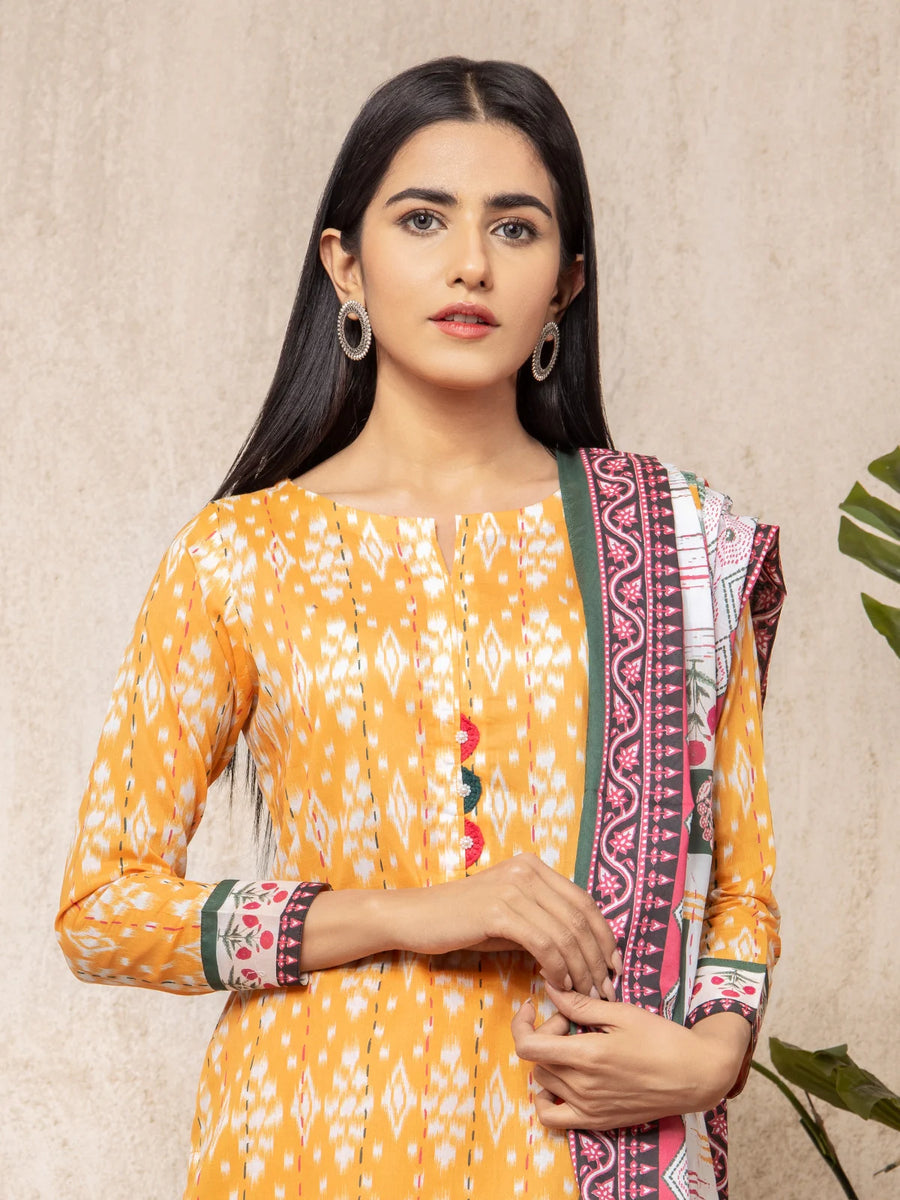 edenrobe Allure Light Orange Printed Lawn 3 Piece EWU22A1-23200