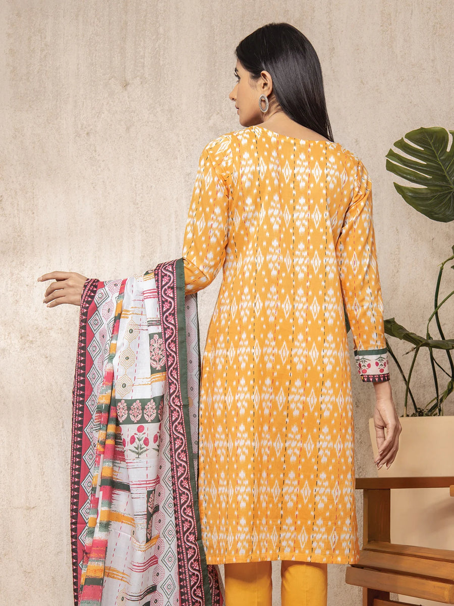 edenrobe Allure Light Orange Printed Lawn 3 Piece EWU22A1-23200