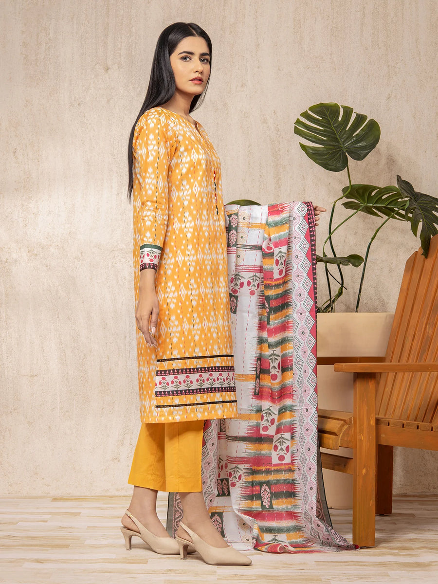 edenrobe Allure Light Orange Printed Lawn 3 Piece EWU22A1-23200