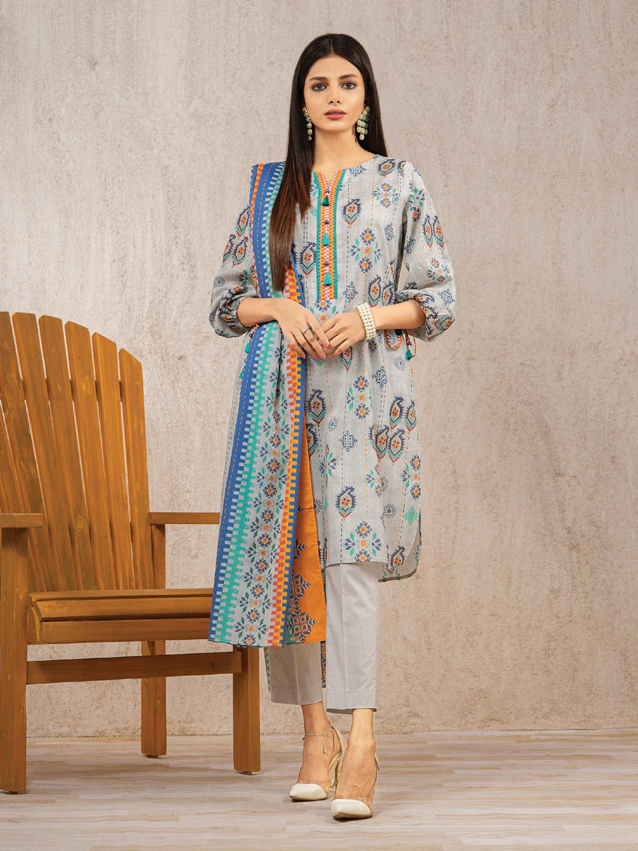 edenrobe Allure Printed Lawn Unstitched 3pc Suit EWU22A1-23206