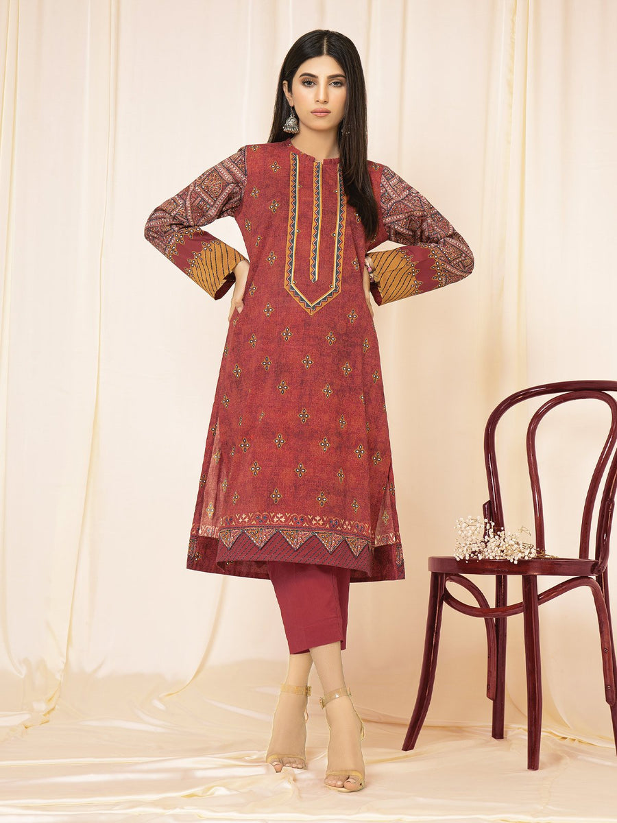 edenrobe Allure Lawn EWU22A1-23346 - Deep Rust - 2 Piece