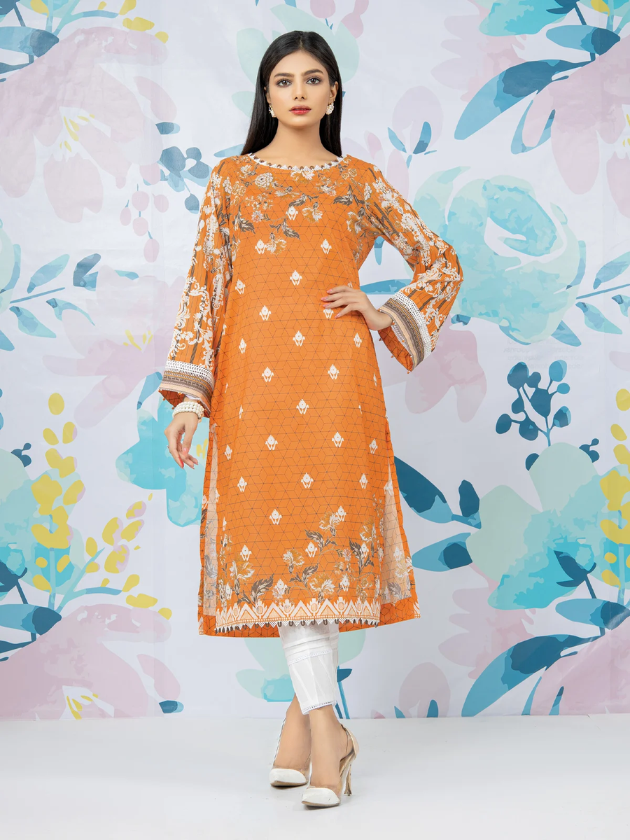 edenrobe Allure Lawn EWU22A1-23374 - Orange - 1 Piece