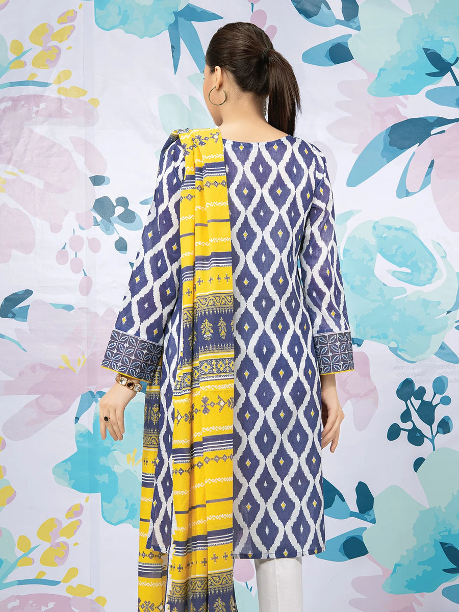 edenrobe Allure Lawn EWU22A1-23405 - Blue & White - 3 Piece