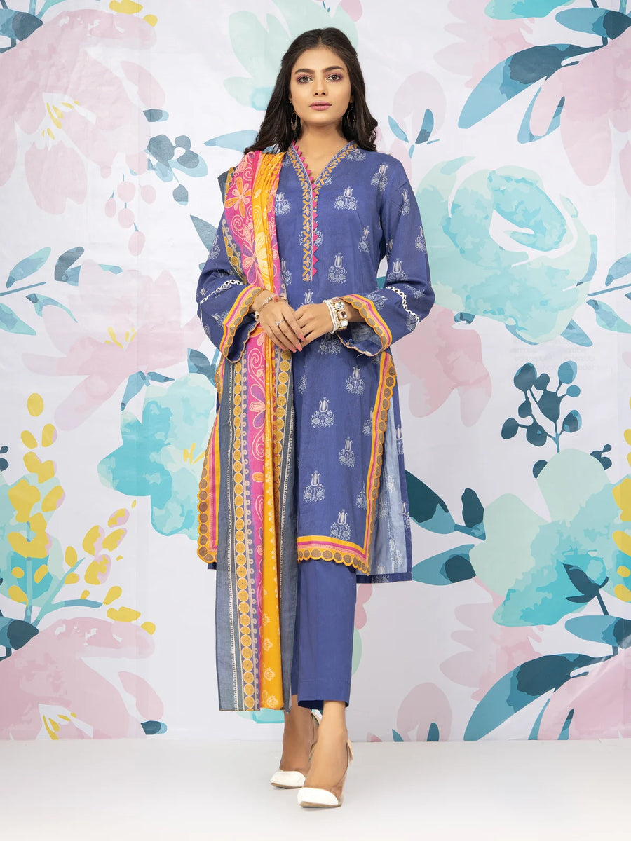 edenrobe Allure Printed Lawn Unstitched 3pc Suit EWU22A1-23419