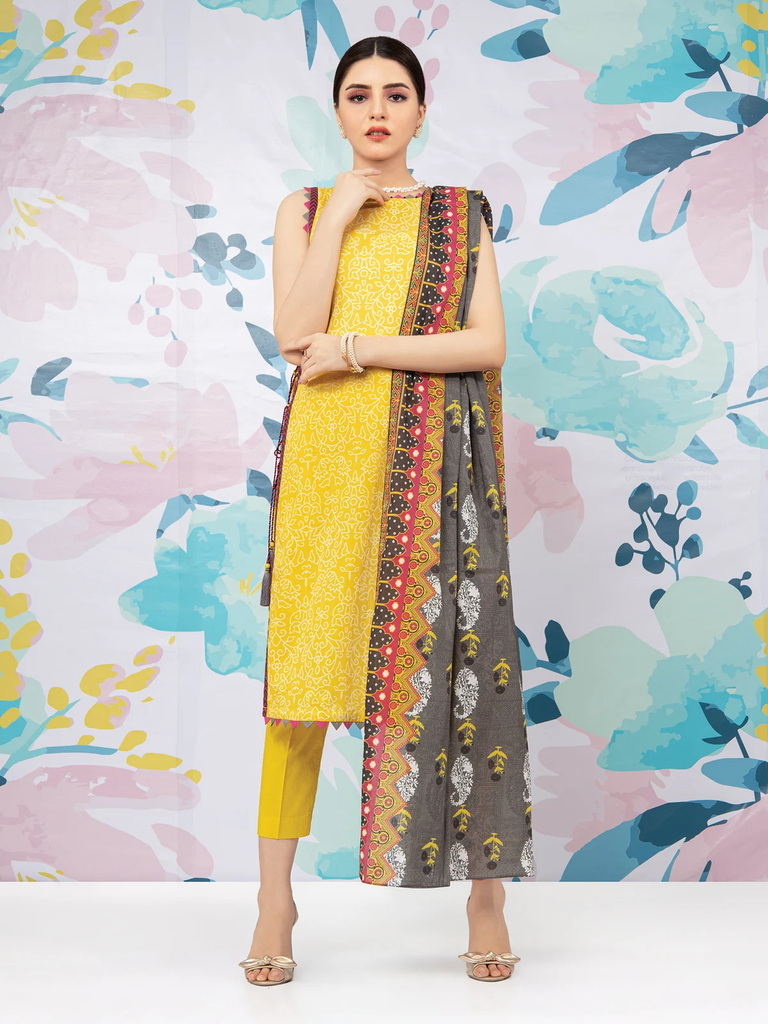 edenrobe Allure Lawn EWU22A123425 Yellow 3 Piece