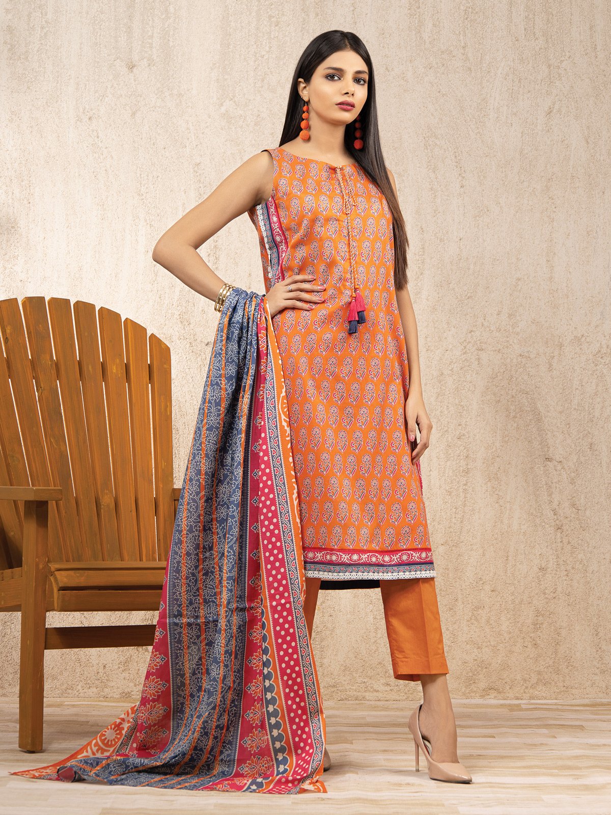 edenrobe Allure Lawn EWU22A1-23433 - Orange - 3 Piece