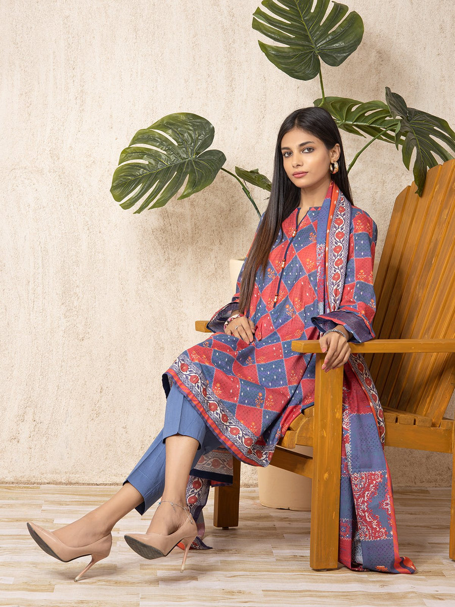 edenrobe Allure Lawn EWU22A1-23434 - Pink & Blue - 3 Piece