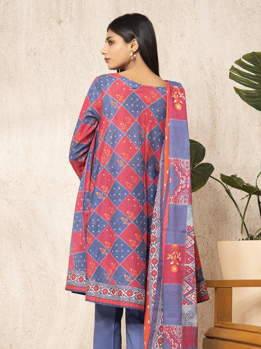 edenrobe Allure Lawn EWU22A1-23434 - Pink & Blue - 3 Piece