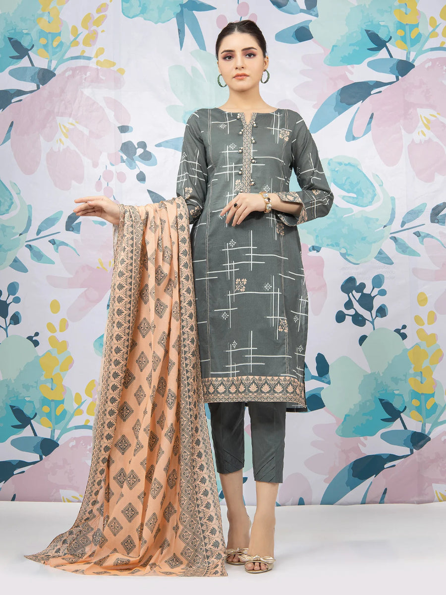edenrobe Allure Lawn EWU22A1-23455 - Grey - 3 Piece