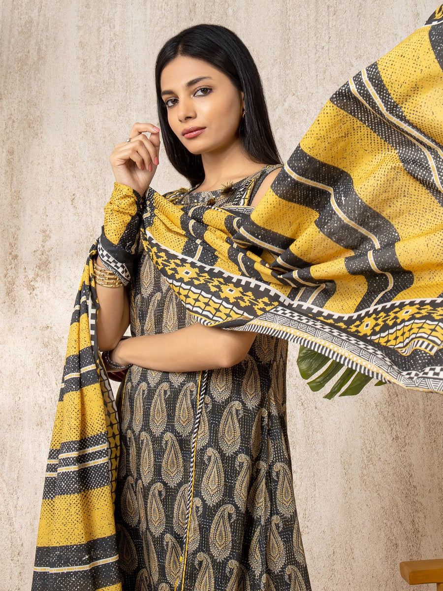 edenrobe Allure Lawn EWU22A1-23462 - Black - 3 Piece