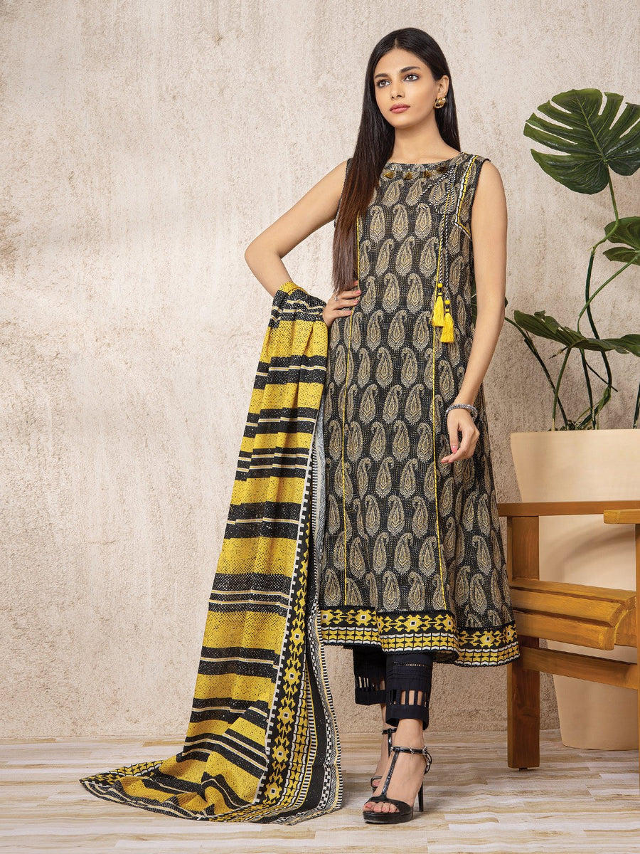 edenrobe Allure Lawn EWU22A1-23462 - Black - 3 Piece