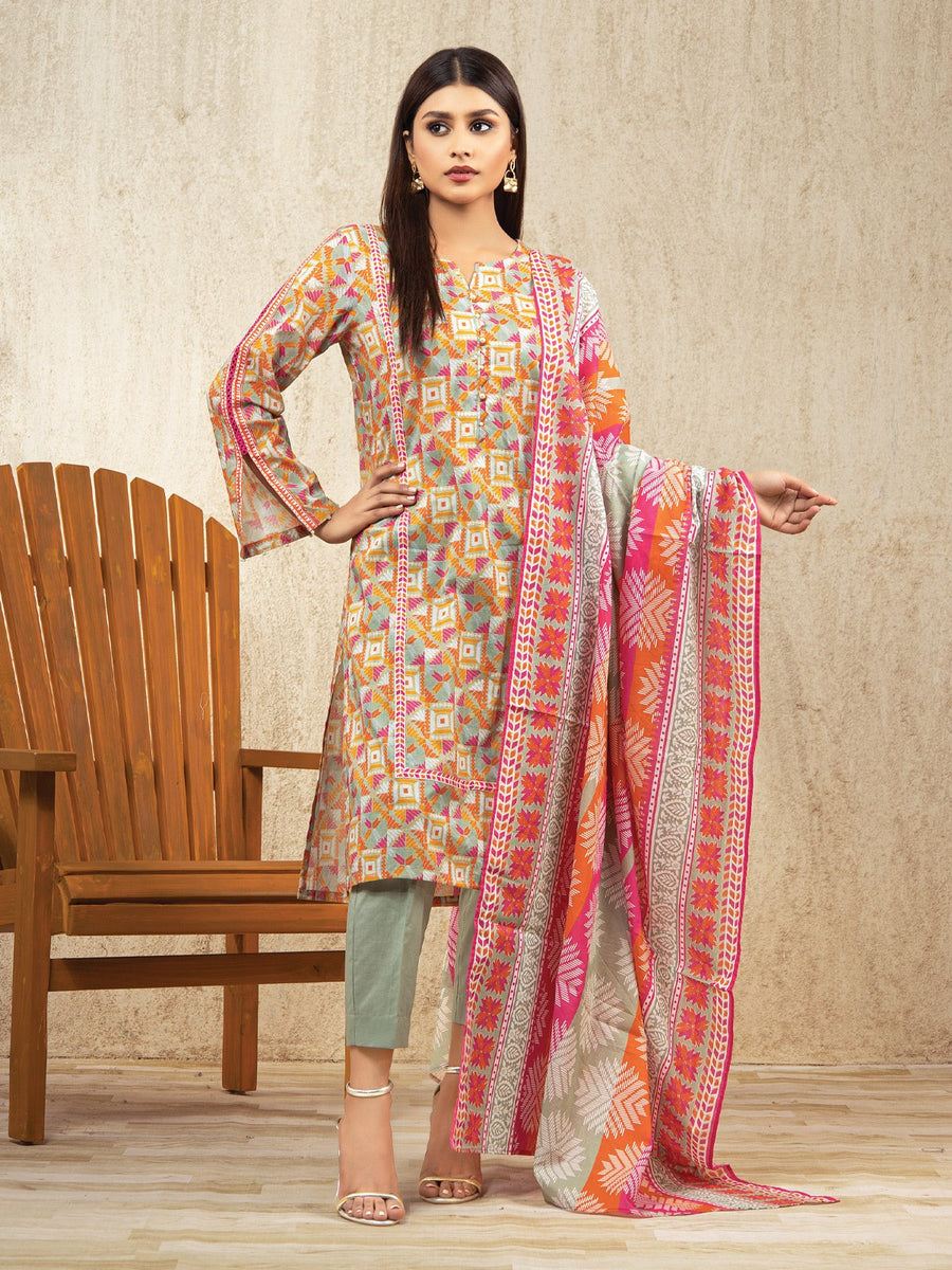 edenrobe Allure Printed Lawn Unstitched 3pc Suit EWU22A1-23464