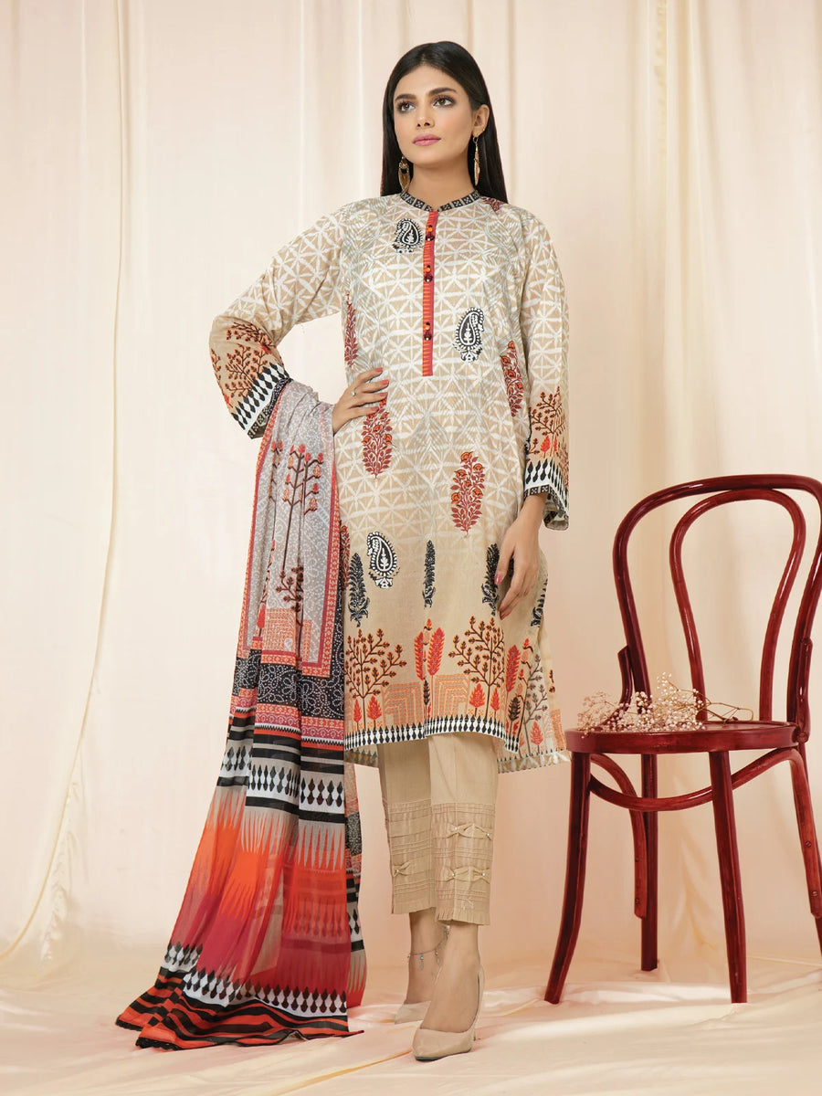 edenrobe Allure Lawn EWU22A2-23506 - Beige - 3 Piece