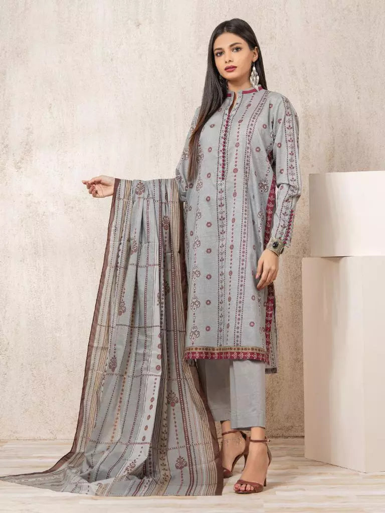 edenrobe Allure Printed Khaddar Unstitched 3Pc Suit EWU22A3-23096