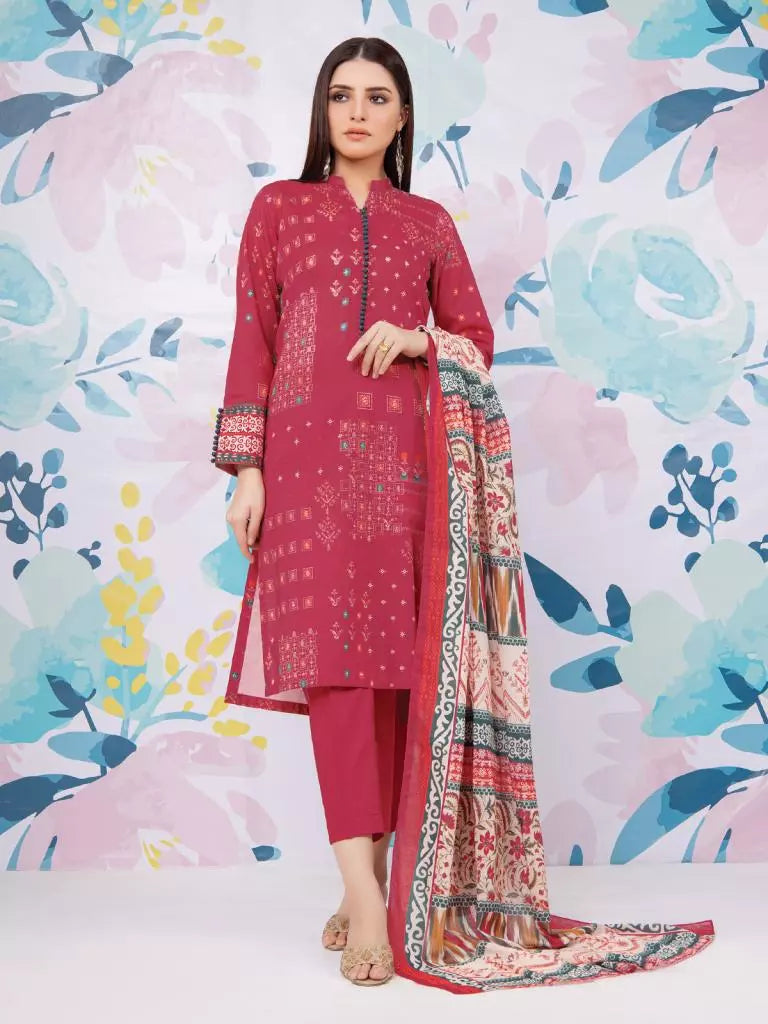 edenrobe Allure Khaddar Unstitched Printed 3Pc Suit EWU22A3-23191-XXL