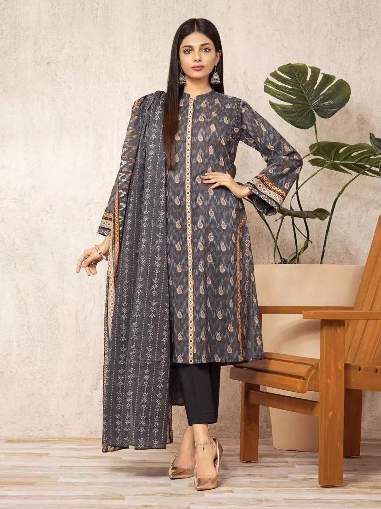 edenrobe Allure Printed Khaddar Unstitched 3Pc Suit EWU22A3-23387