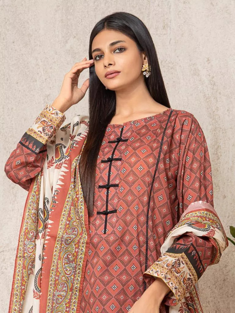 edenrobe Allure Printed Khaddar Unstitched 3Pc Suit EWU22A3-23461