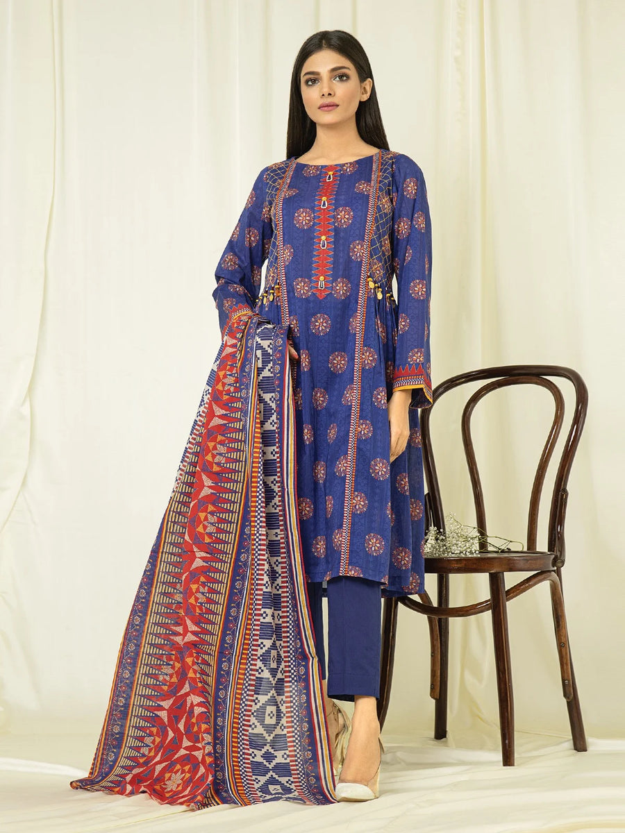 edenrobe Allure Printed Khaddar Unstitched 3Pc Suit EWU22A3-23465