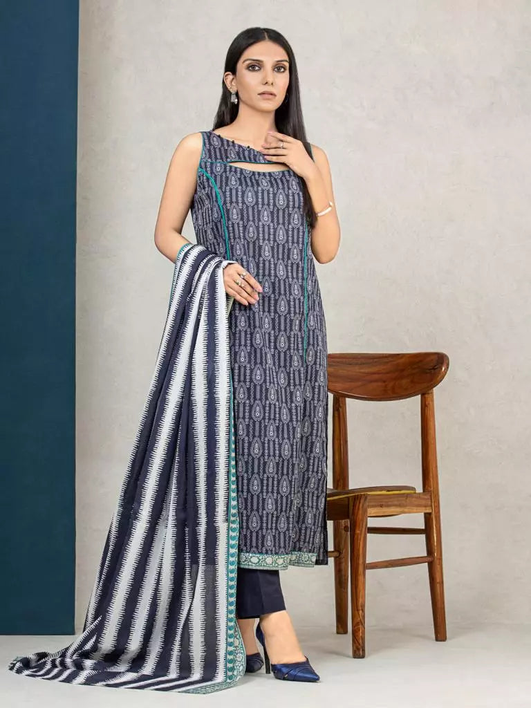 edenrobe Allure Printed Khaddar Unstitched 3Pc Suit EWU22A3-24257