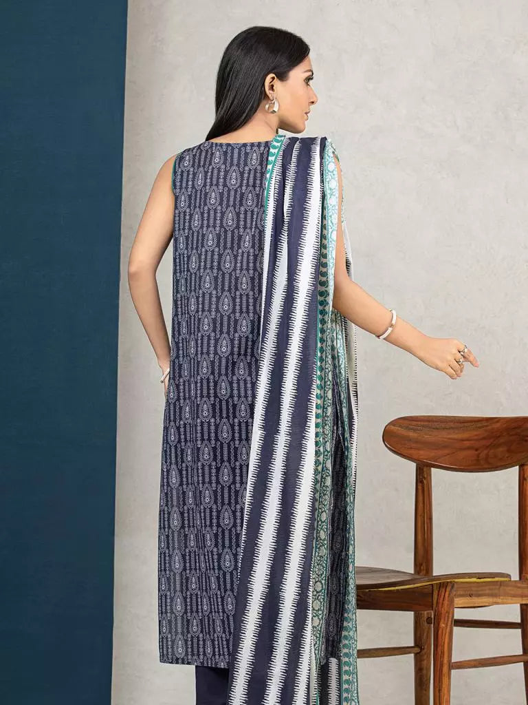 edenrobe Allure Khaddar Unstitched Printed 3Pc Suit EWU22A3-24257-XXL