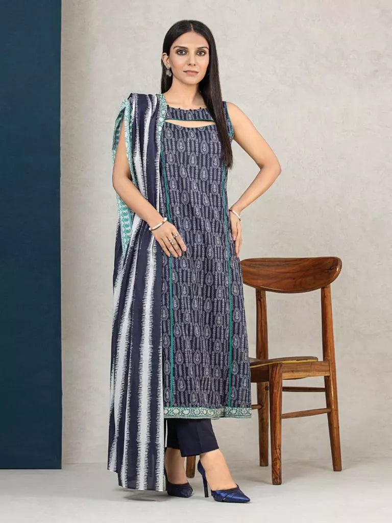 edenrobe Allure Khaddar Unstitched Printed 3Pc Suit EWU22A3-24257-XXL