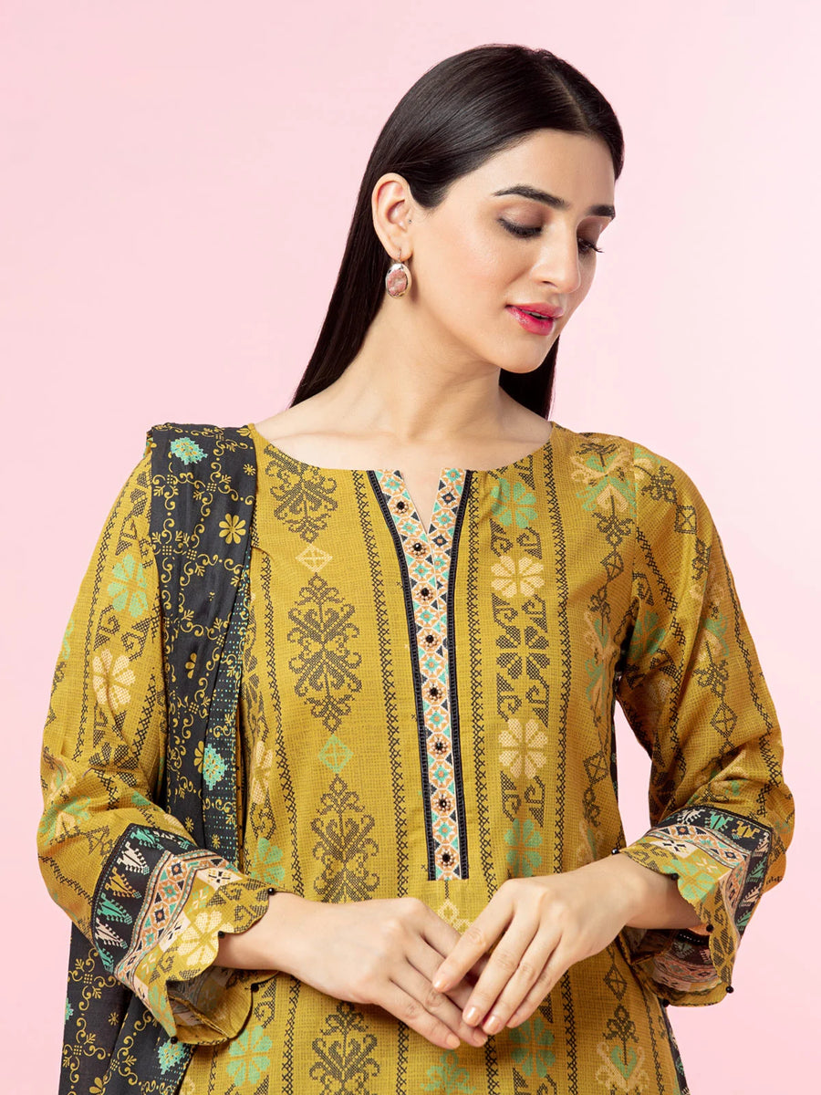 edenrobe Allure Printed Khaddar Unstitched 3Pc Suit EWU22A3-24277
