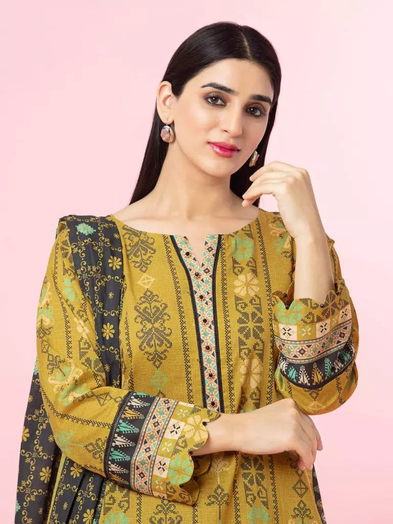 edenrobe Allure Khaddar Unstitched Printed 3Pc Suit EWU22A3-24277