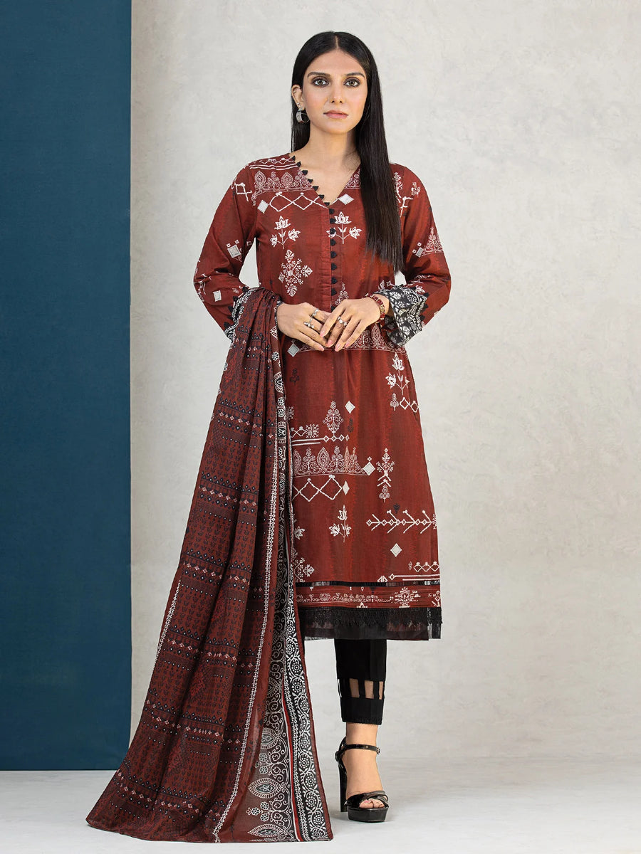 edenrobe Allure Khaddar Unstitched Printed 3Pc Suit EWU22A3-24282-XXL
