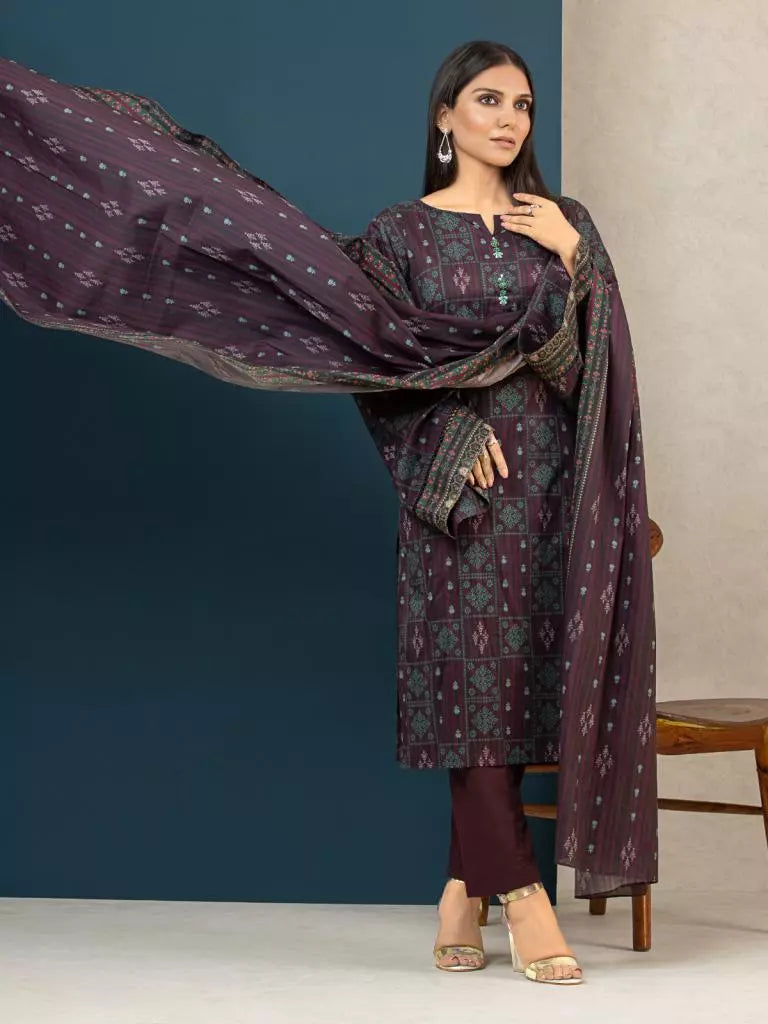 edenrobe Allure Printed Khaddar Unstitched 3Pc Suit EWU22A3-24407
