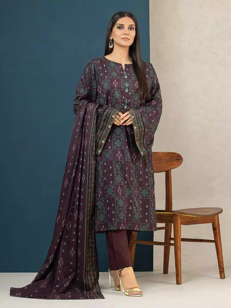 edenrobe Allure Printed Khaddar Unstitched 3Pc Suit EWU22A3-24407