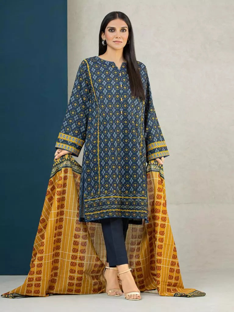 edenrobe Allure Printed Khaddar Unstitched 3Pc Suit EWU22A3-24413