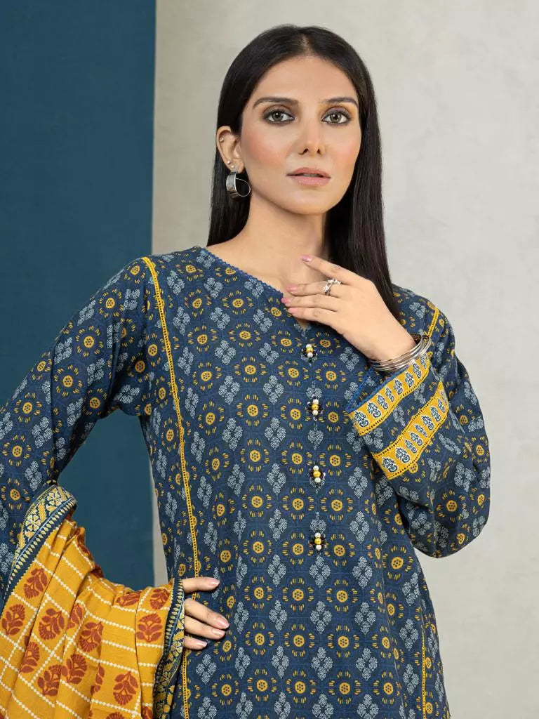 edenrobe Allure Printed Khaddar Unstitched 3Pc Suit EWU22A3-24413