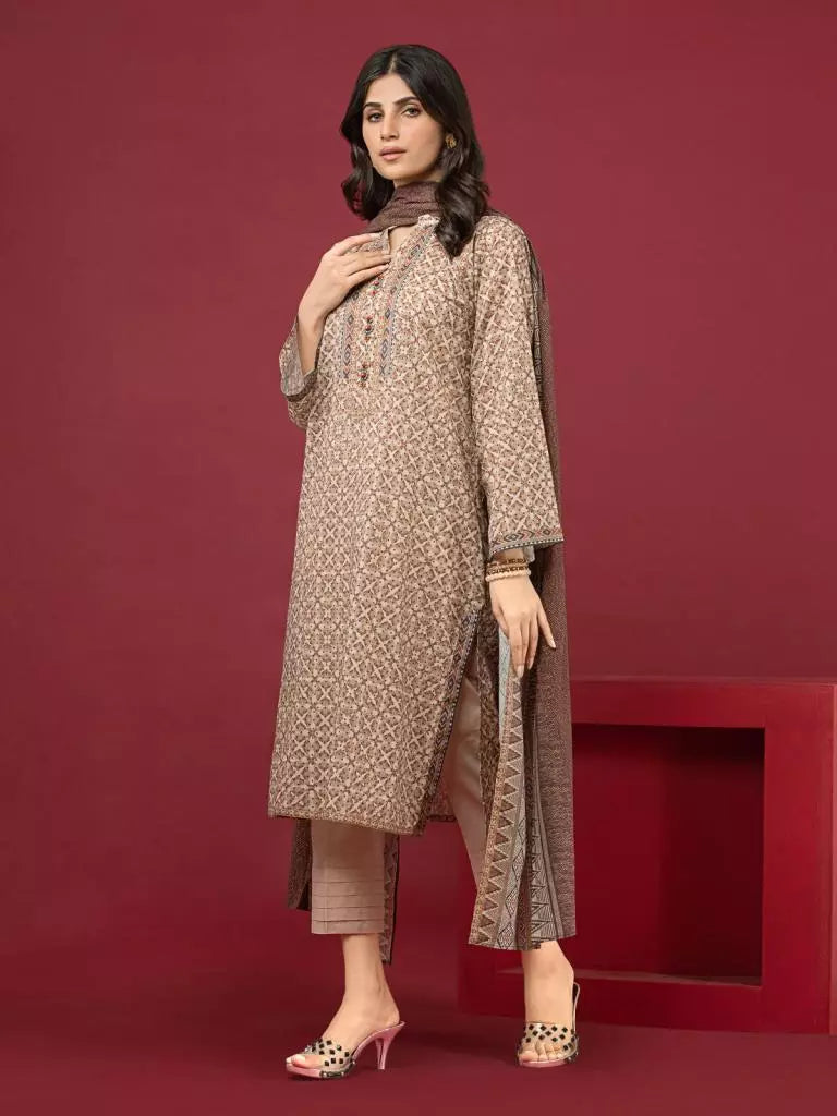 edenrobe Allure Printed Khaddar Unstitched 3Pc Suit EWU22A3-24414