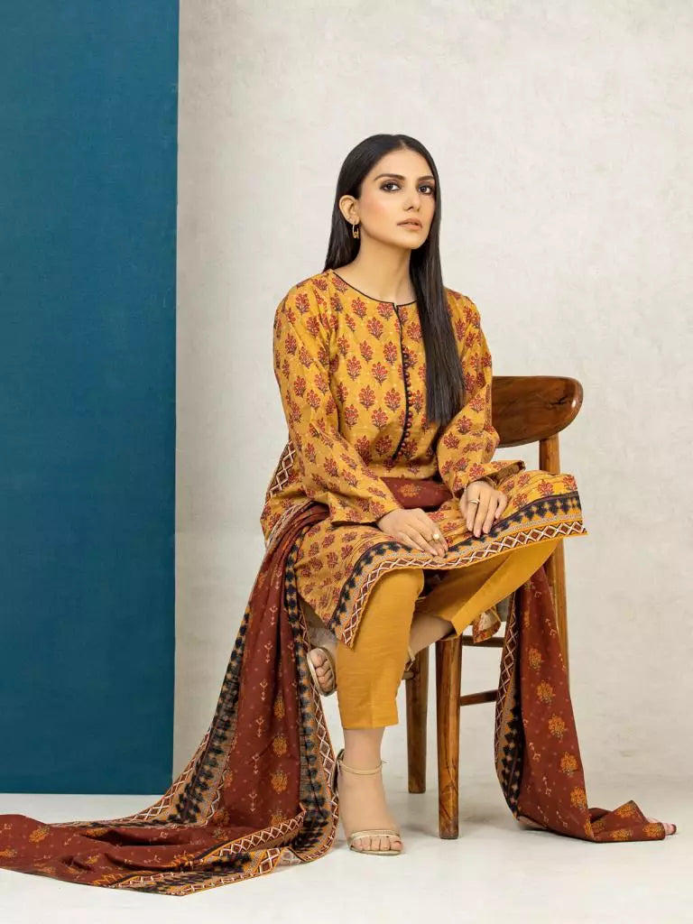 edenrobe Allure Khaddar Unstitched Printed 3Pc Suit EWU22A3-24427-XXL