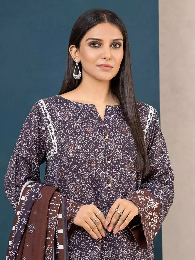 edenrobe Allure Printed Khaddar Unstitched 3Pc Suit EWU22A3-24459