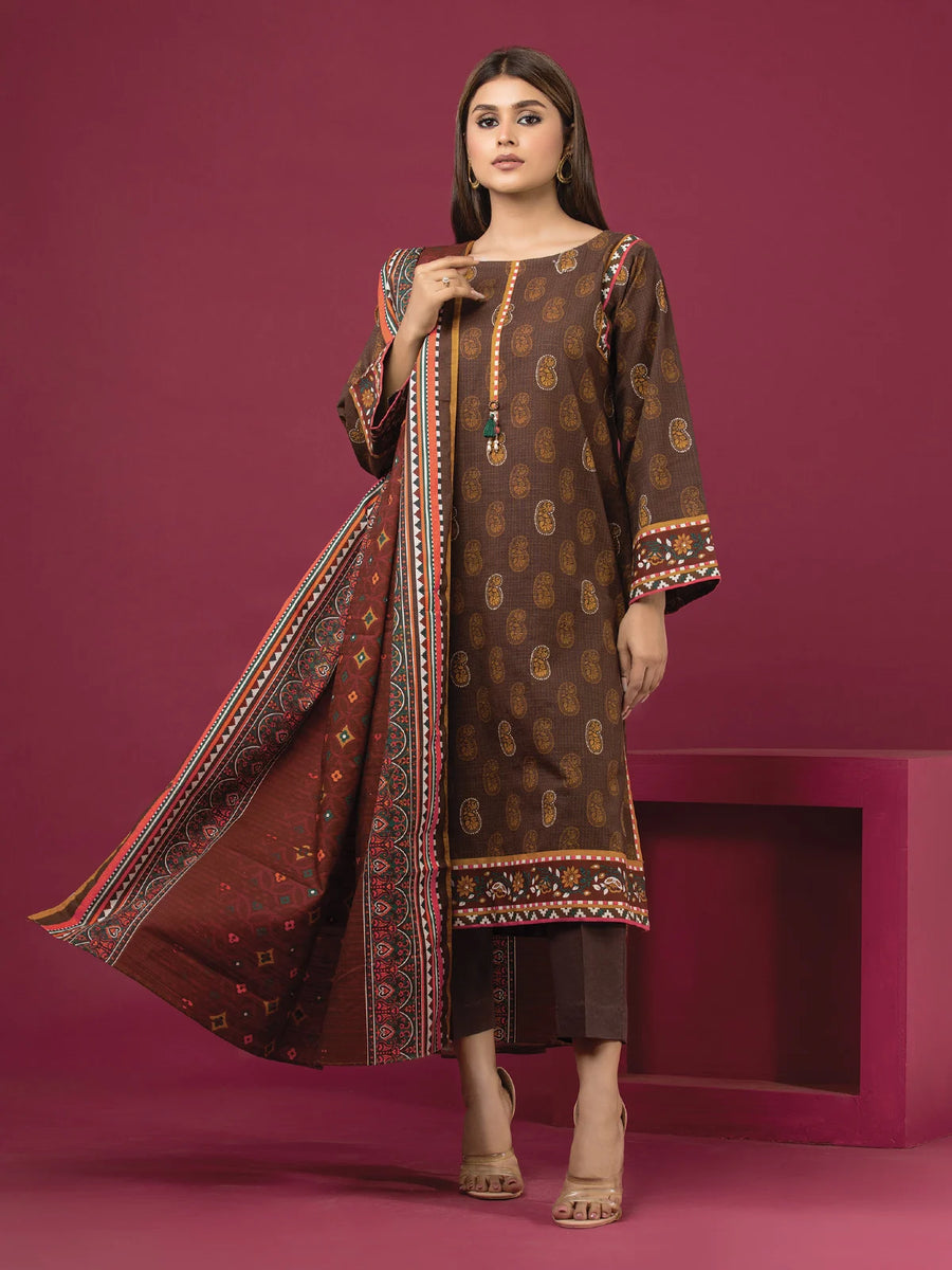 edenrobe Allure Khaddar Unstitched Printed 3Pc Suit EWU22A3-24464-XXL