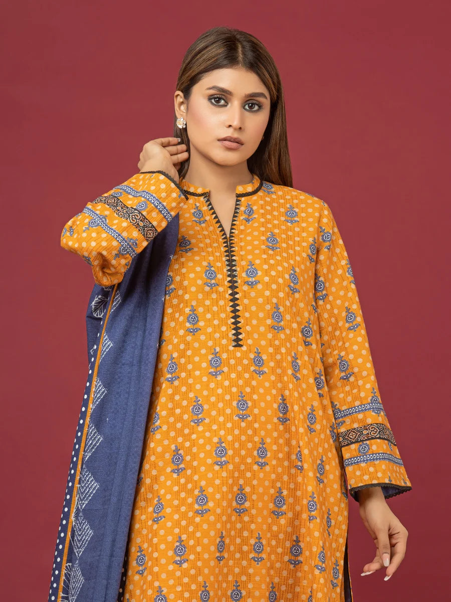 edenrobe Allure Khaddar Unstitched Printed 3Pc Suit EWU22A3-24465-XXL