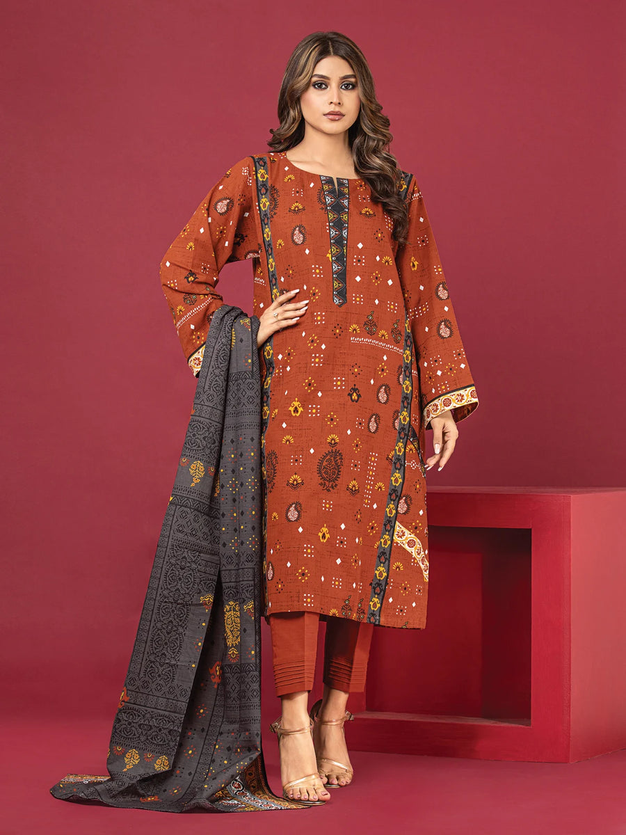 edenrobe Allure Khaddar Unstitched Printed 3Pc Suit EWU22A3-24469
