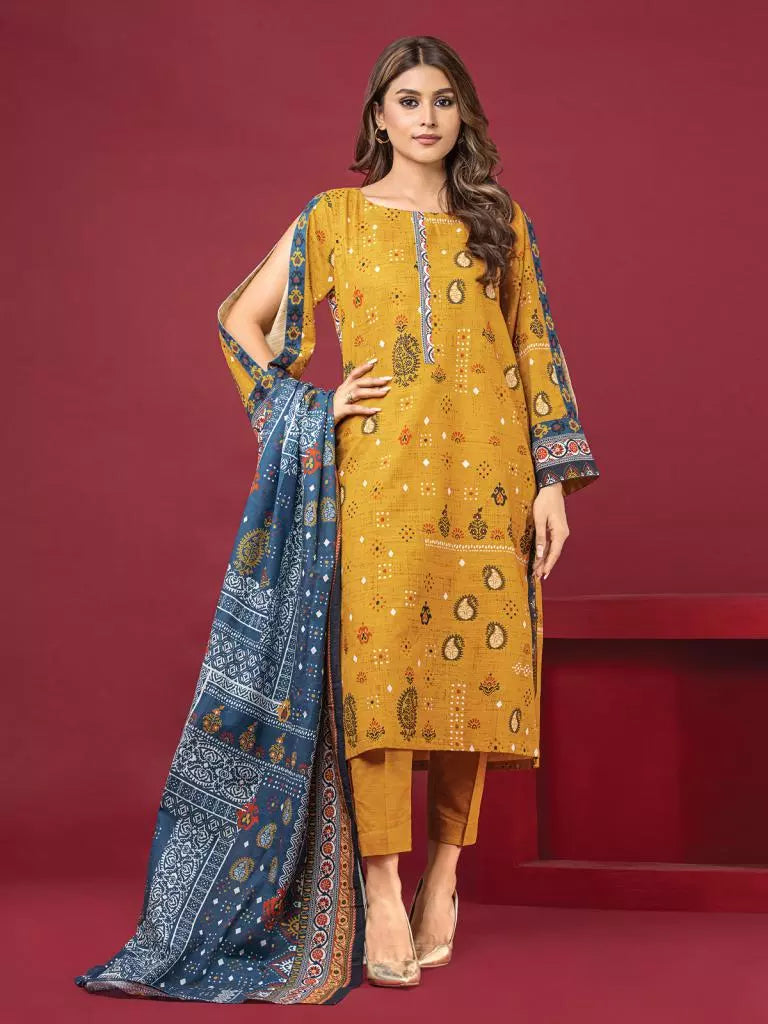 edenrobe Allure Khaddar Unstitched Printed 3Pc Suit EWU22A3-24470