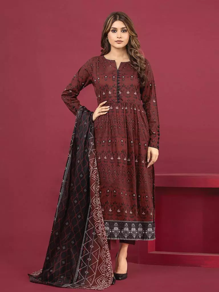 edenrobe Allure Khaddar Unstitched Printed 3Pc Suit EWU22A3-24472-XXL