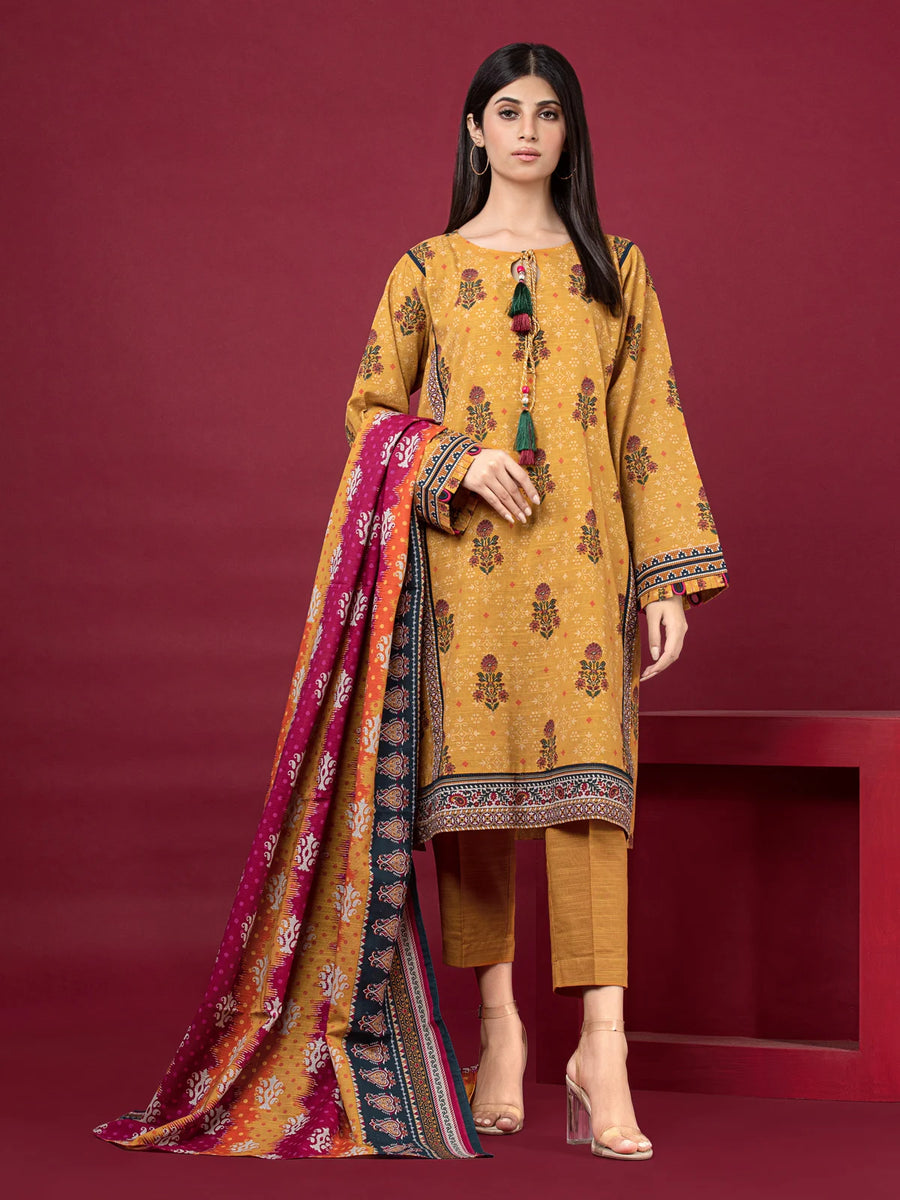 edenrobe Allure Printed Khaddar Unstitched 3Pc Suit EWU22A3-24477