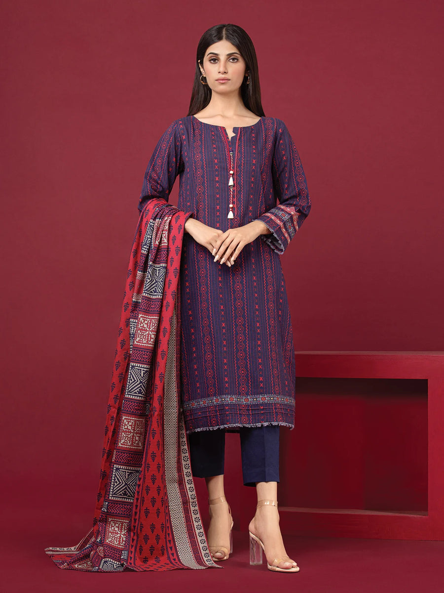 edenrobe Allure Printed Khaddar Unstitched 3Pc Suit EWU22A3-24483