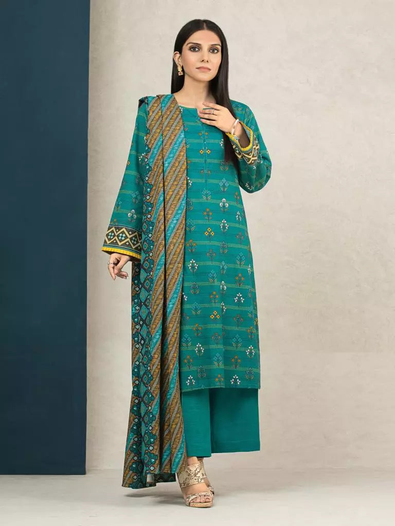 edenrobe Allure Printed Khaddar Unstitched 3Pc Suit EWU22A3-24486