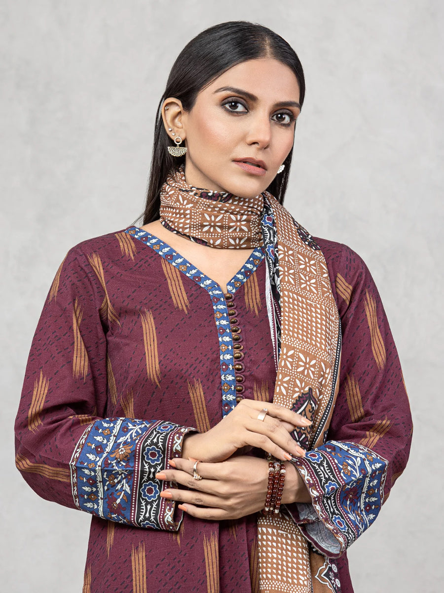 edenrobe Allure Khaddar Unstitched Printed 3Pc Suit EWU22A3-24506-XXL