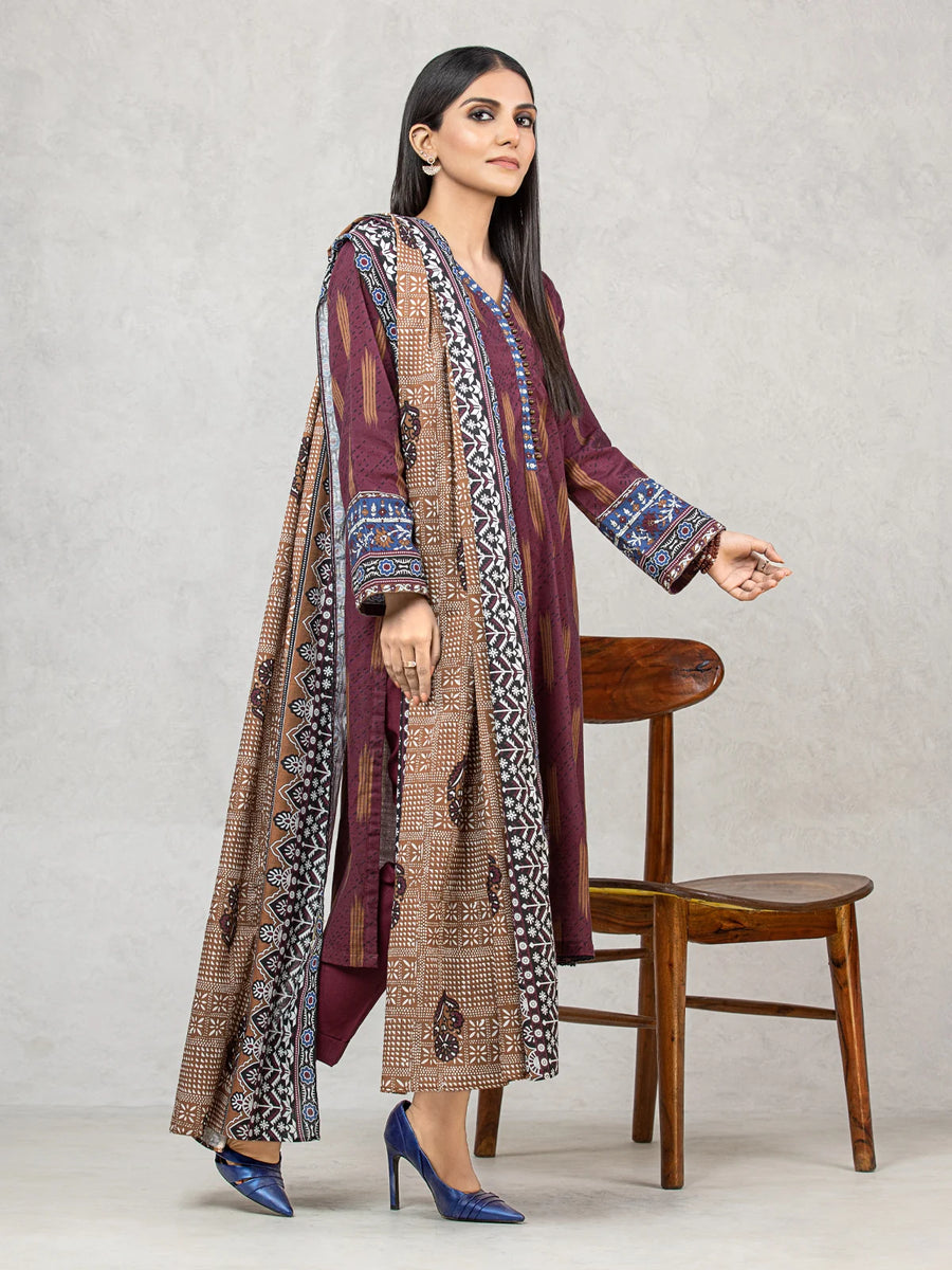 edenrobe Allure Khaddar Unstitched Printed 3Pc Suit EWU22A3-24506-XXL