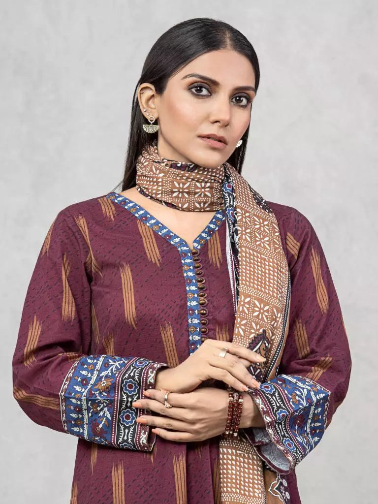 edenrobe Allure Printed Khaddar Unstitched 3Pc Suit EWU22A3-24506