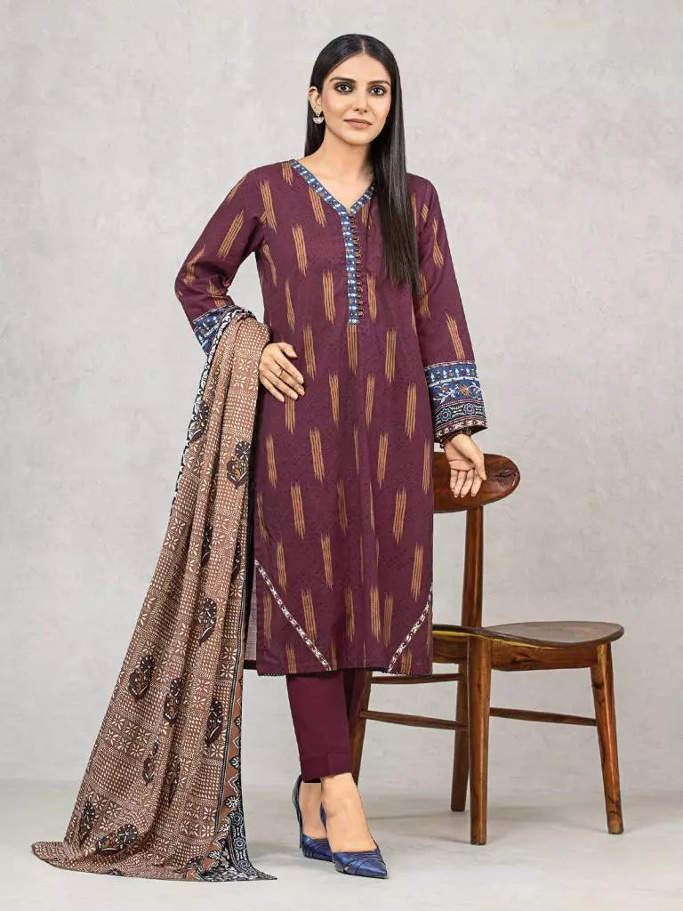 edenrobe Allure Printed Khaddar Unstitched 3Pc Suit EWU22A3-24506