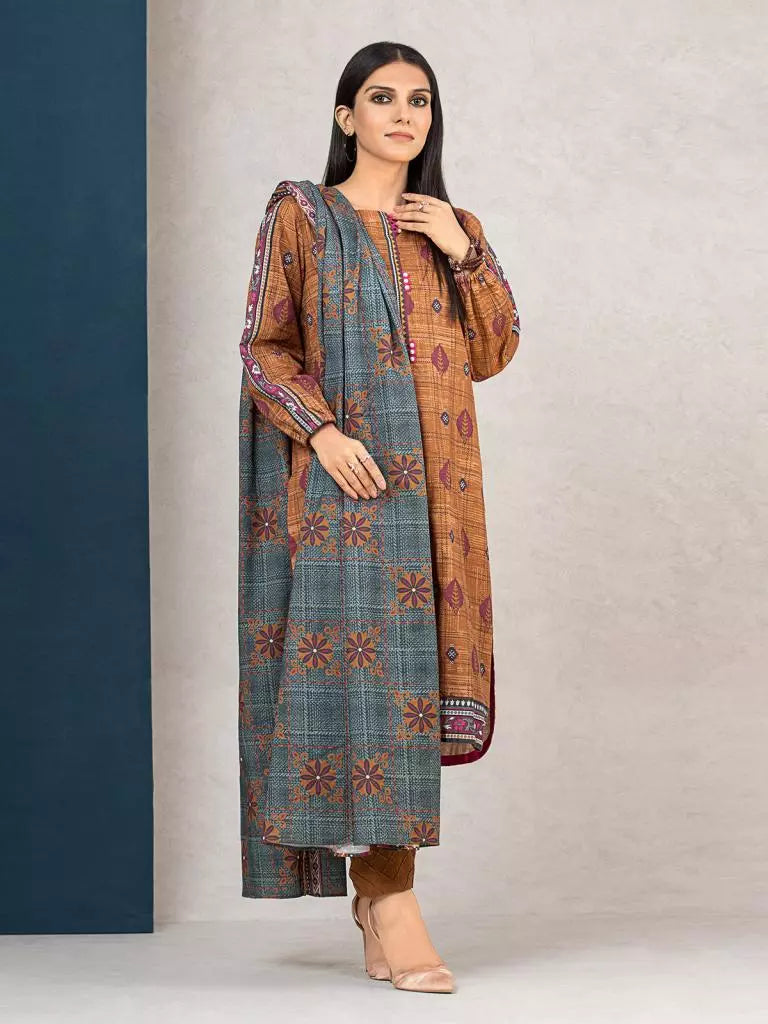 edenrobe Allure Khaddar Unstitched Printed 3Pc Suit EWU22A3-24700