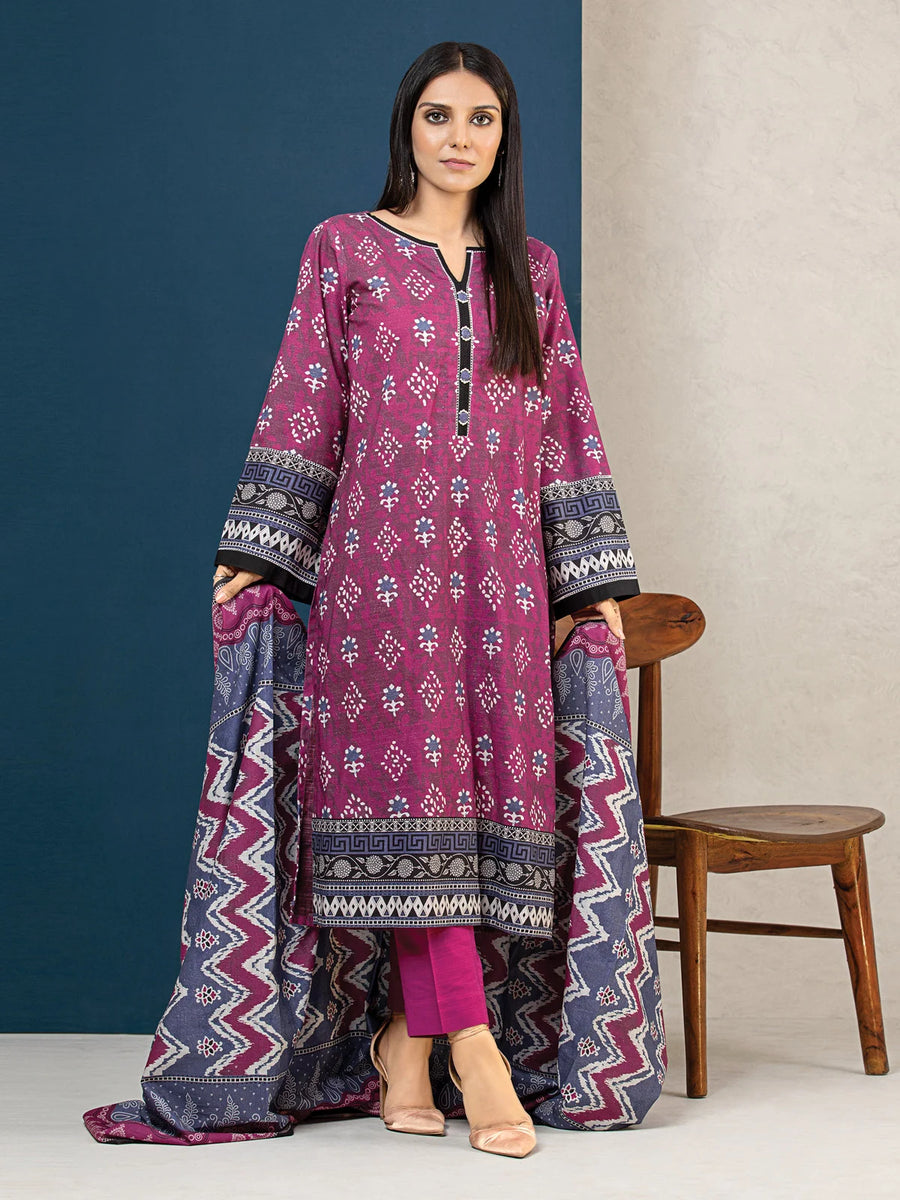edenrobe Allure Printed Khaddar Unstitched 3Pc Suit EWU22A3-24701