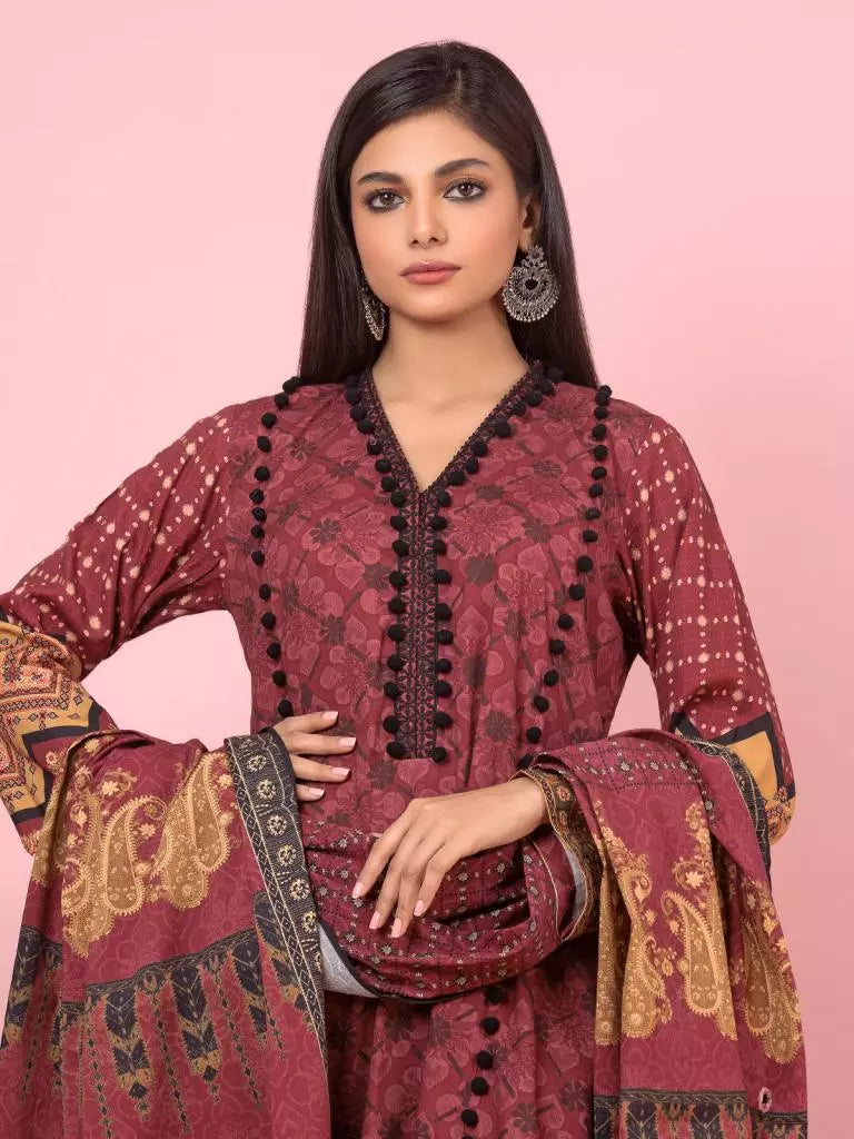 edenrobe Allure Viscose Unstitched Printed 3Pc Suit EWU22A4-24016